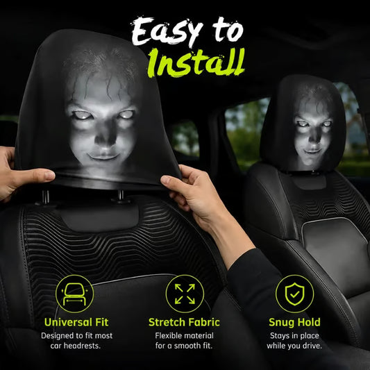 High-Elastic 3D Funny Creepy Ghost Face Horror Scary Car Headrest Covers β 2PCS Universal fit