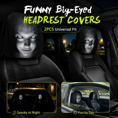 High-Elastic 3D Funny Creepy Ghost Face Horror Scary Car Headrest Covers – 2PCS Universal fit