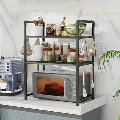 Kitchen Countertop Storage Rack | Heavy-Duty Adjustable Microwave Organizer Stand