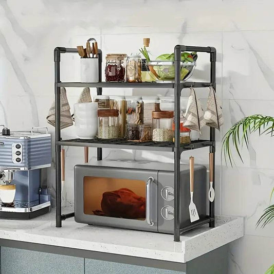 Kitchen Countertop Storage Rack | Heavy-Duty Adjustable Microwave Organizer Stand