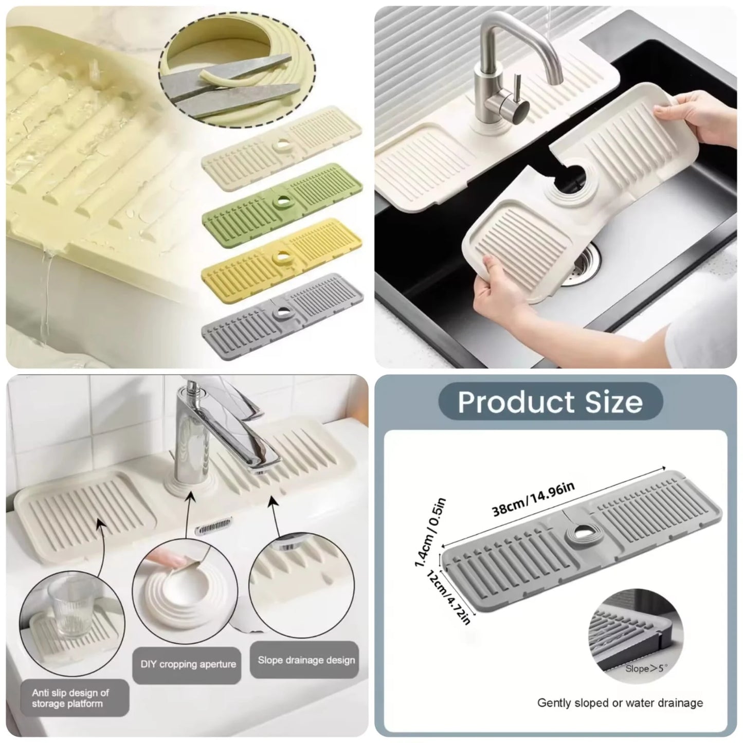 Silicone Sink Faucet Splash Guard Mat – Quick Drain & Drying Organizer