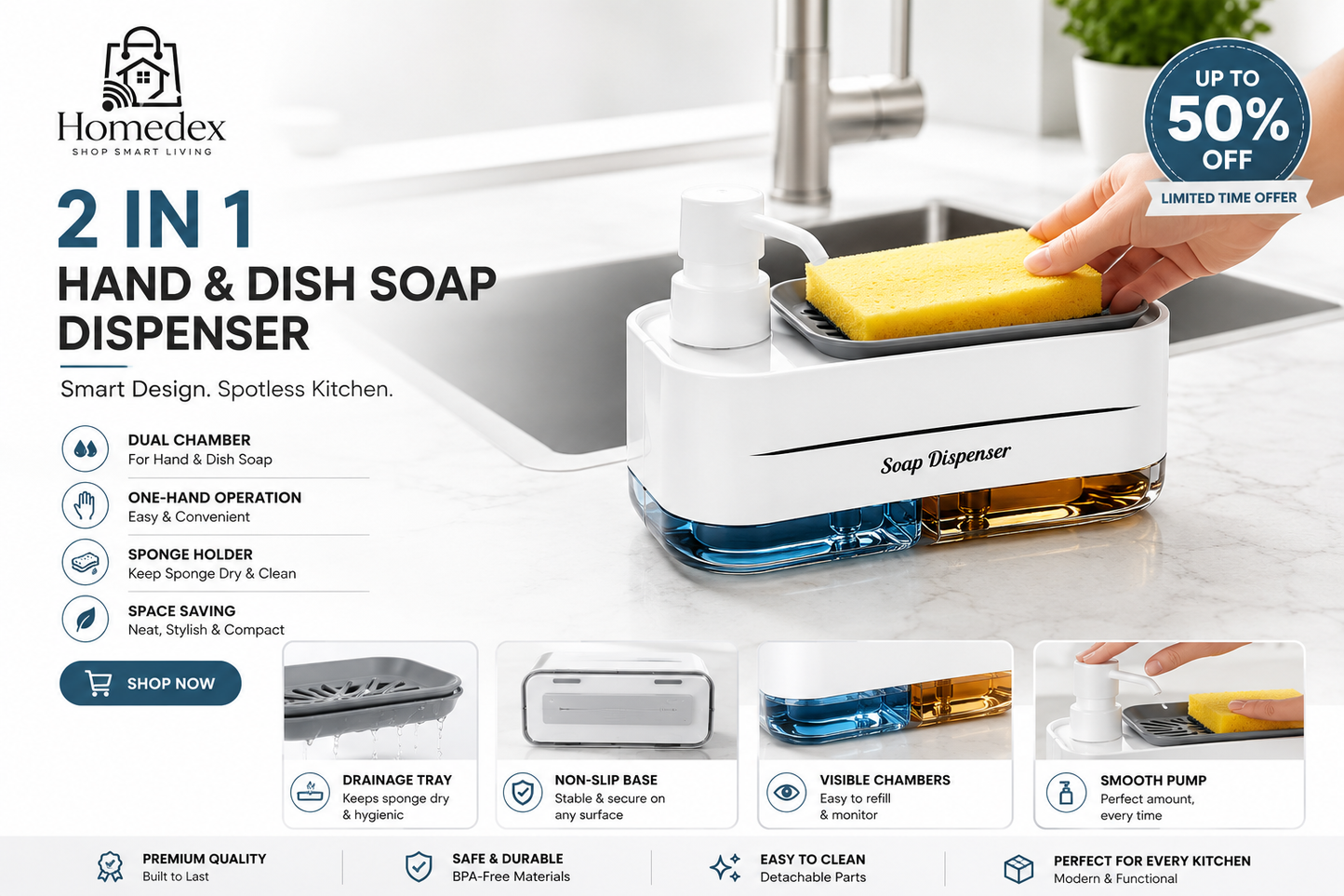 2-in-1 Hand and Dish Soap Dispenser Premium Quality