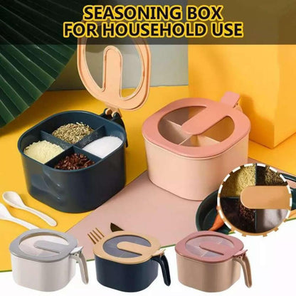 4 Portion Spice Box with 4 Spoons and Transparent Top (Mix/Random color)