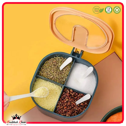 4 Portion Spice Box with 4 Spoons and Transparent Top (Mix/Random color)