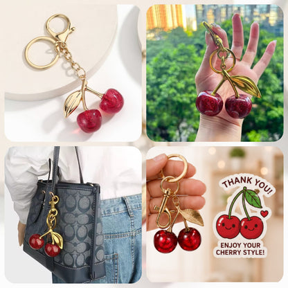 Cute Glitter Cherry Keychain | Red