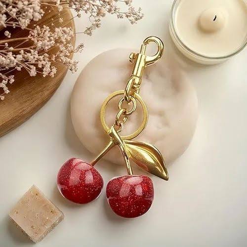 Cute Glitter Cherry Keychain | Red