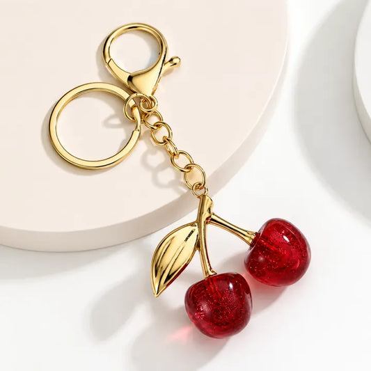 Cute Glitter Cherry Keychain | Red