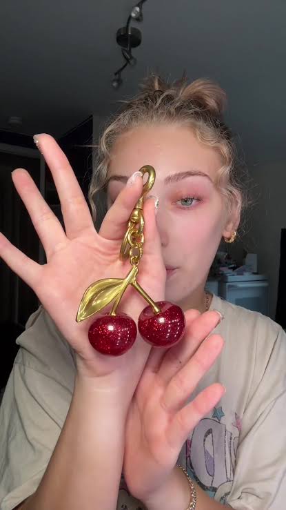 Cute Glitter Cherry Keychain | Red