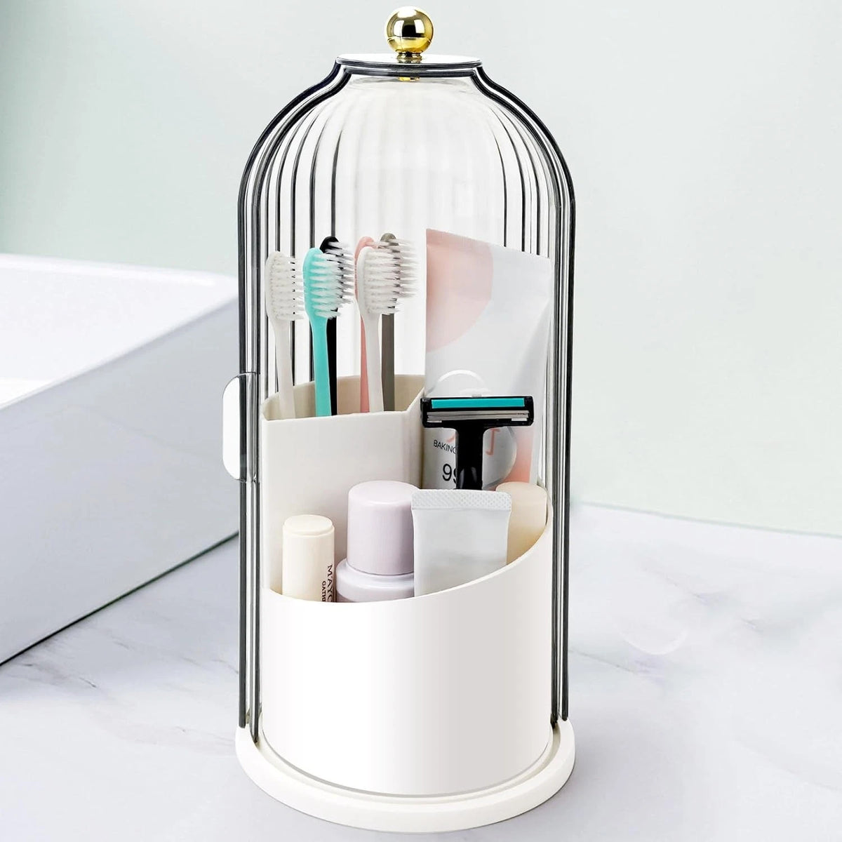 Dust-Proof 360° Luxury Rotating brush Holder | 3-Slot Bathroom Organizer (Premium Quality)